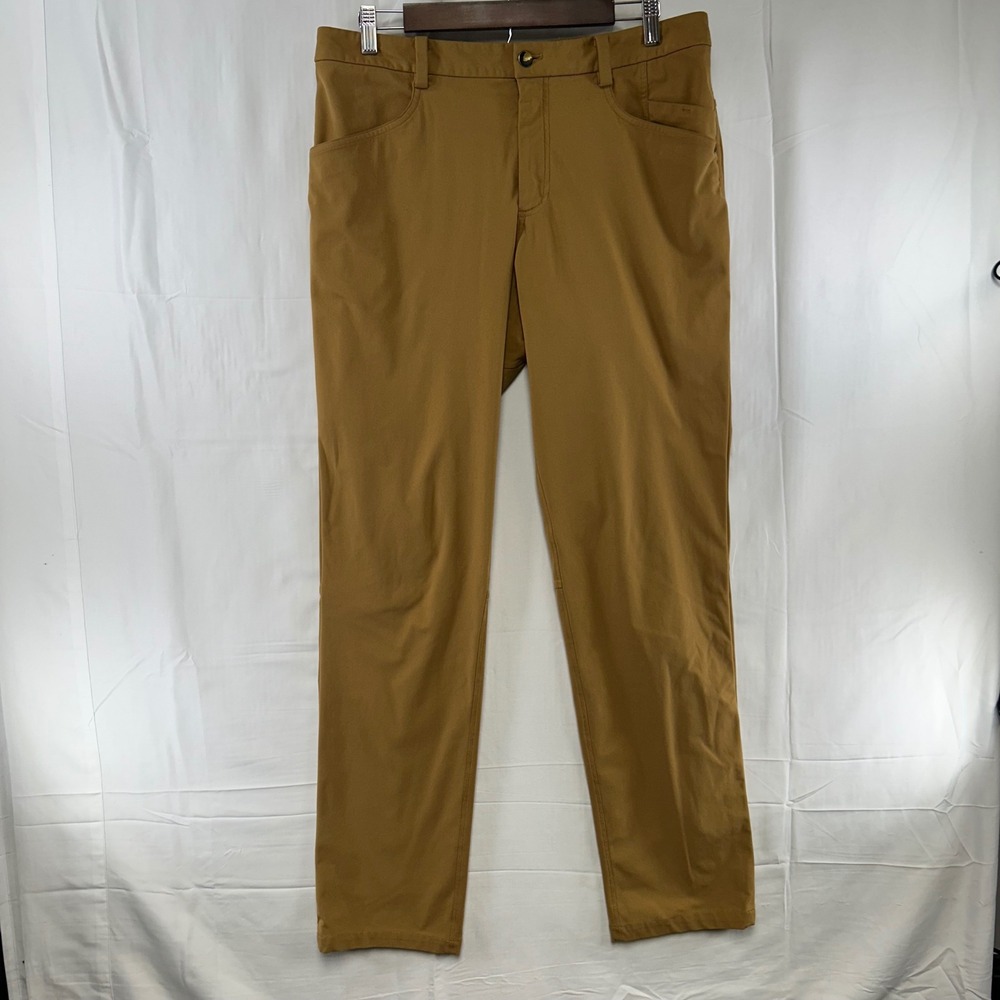 Lululemon ABC Pants Mens 33 Mustard Tan Warpstreme Slim Straight Chino